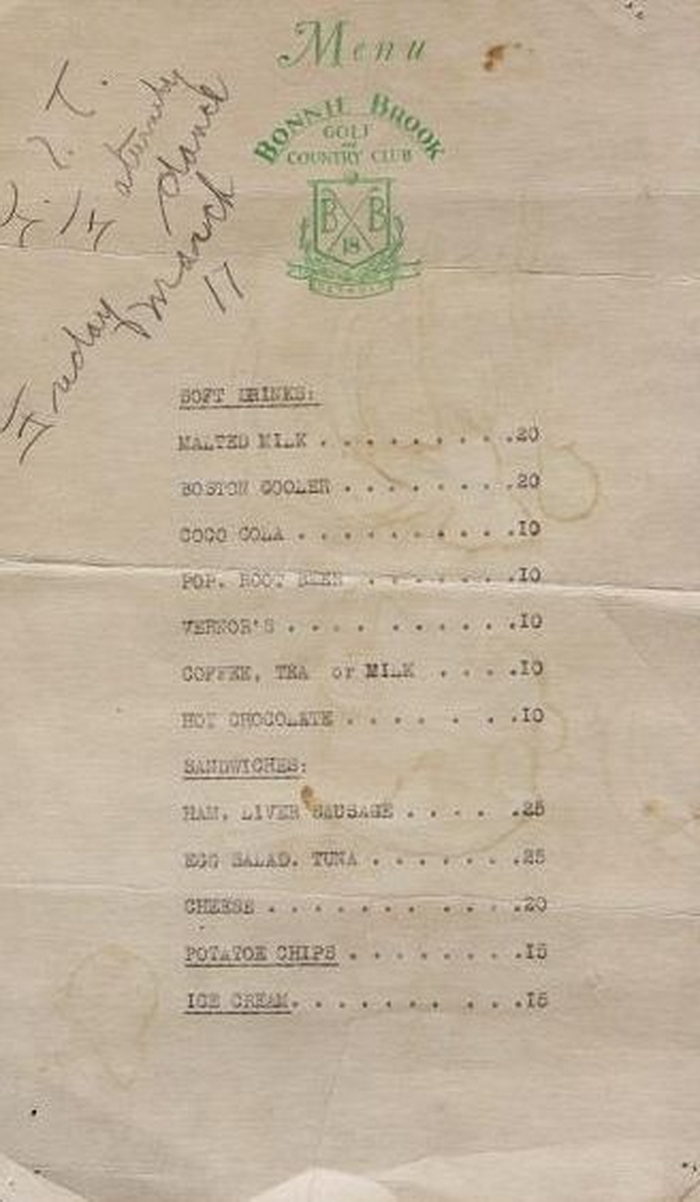 Bonnie Brook Golf Course - Bonnie Brook Menu